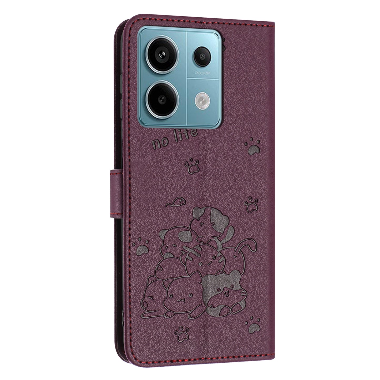 Xiaomi Poco X6 5G Embossed Kitten PU Leather Wallet Case with Card Slots, Cash Pocket, Kickstand Function, Wrist Lanyard Strap, Full Protective TPU Flip Cover