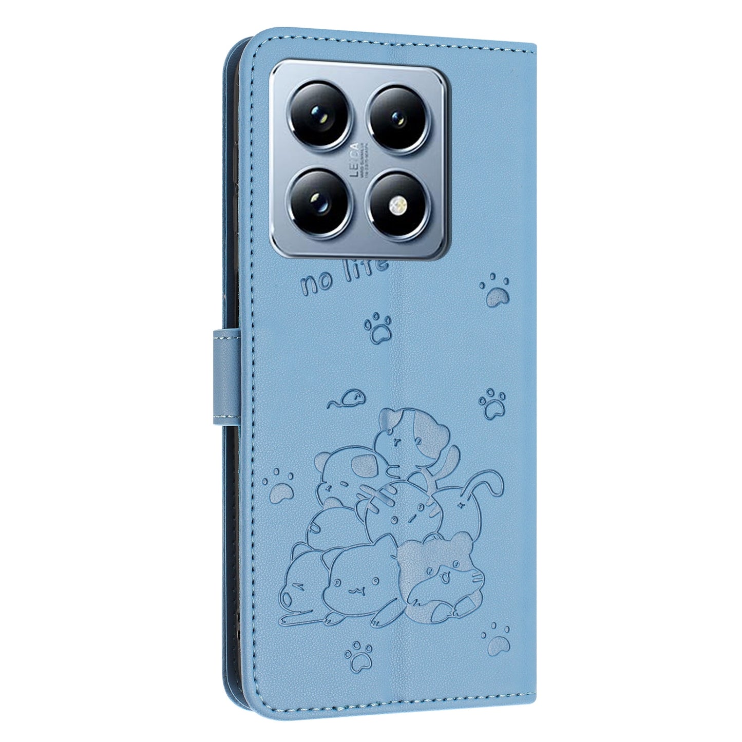 Xiaomi 14T Pro 5G Embossed Kitten PU Leather Wallet Case with Card Slots, Cash Pocket, Kickstand Function, Wrist Lanyard Strap, Full Protective TPU Flip Cover