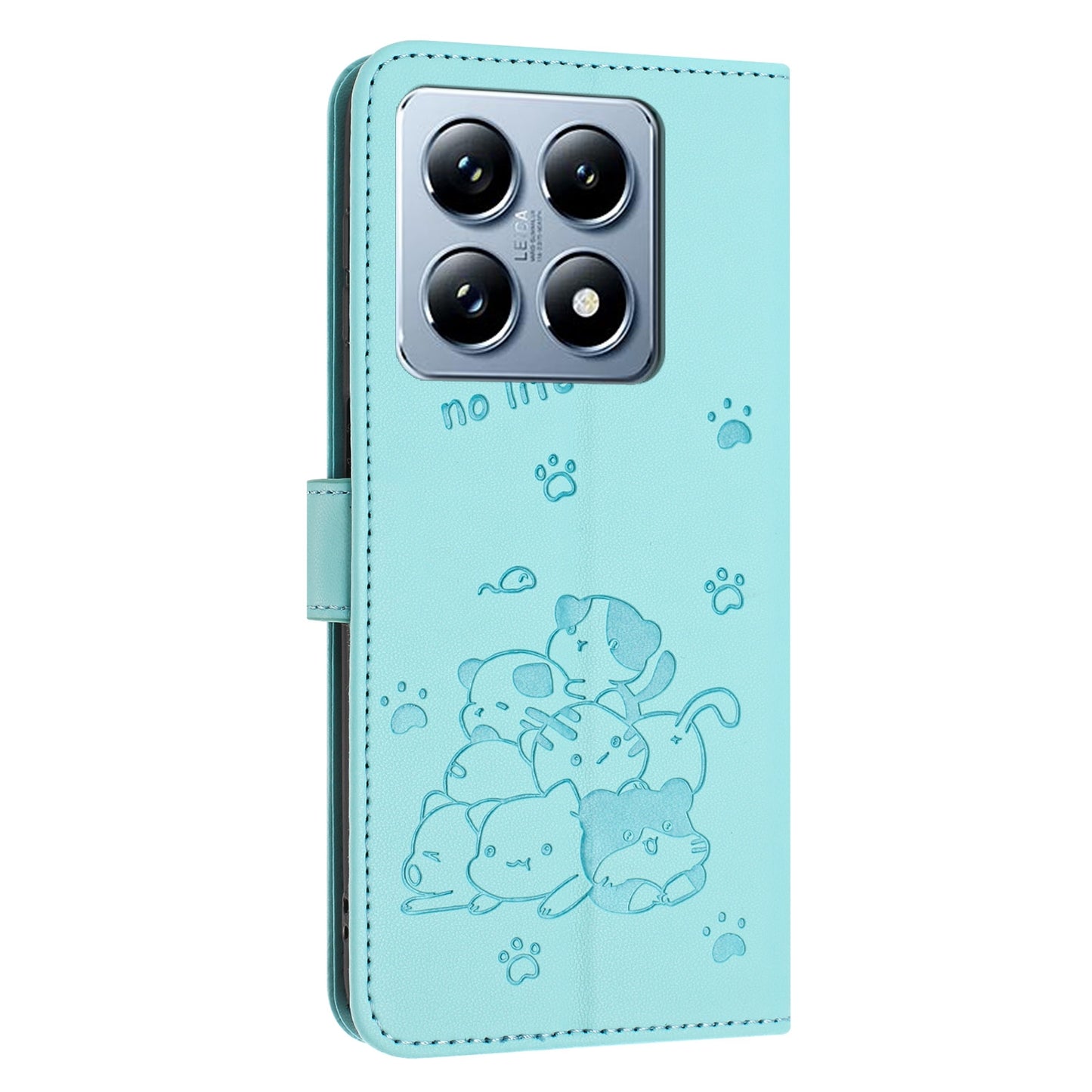 Xiaomi 14T Pro 5G Embossed Kitten PU Leather Wallet Case with Card Slots, Cash Pocket, Kickstand Function, Wrist Lanyard Strap, Full Protective TPU Flip Cover