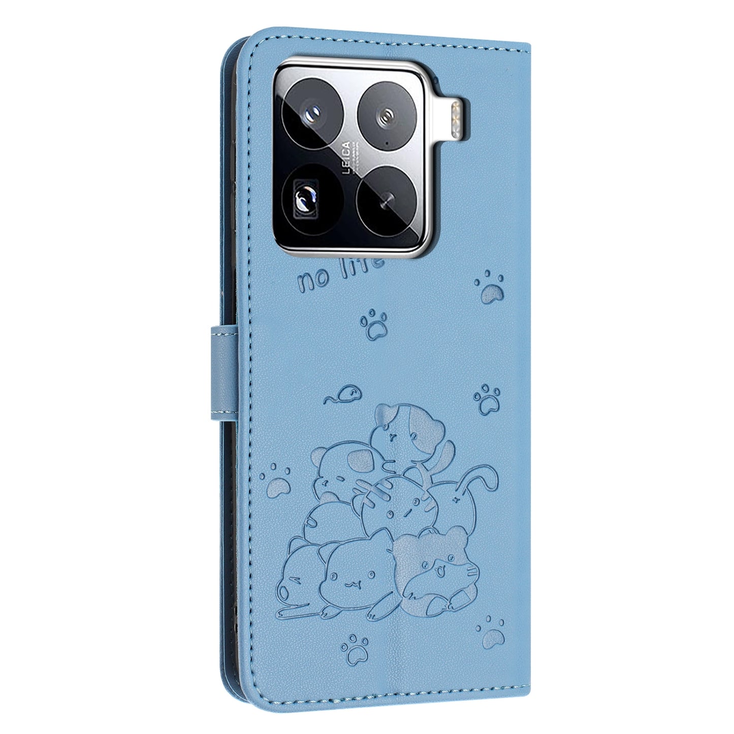 Xiaomi 15 Pro Embossed Kitten PU Leather Wallet Case with Card Slots, Cash Pocket, Kickstand Function, Wrist Lanyard Strap, Full Protective TPU Flip Cover