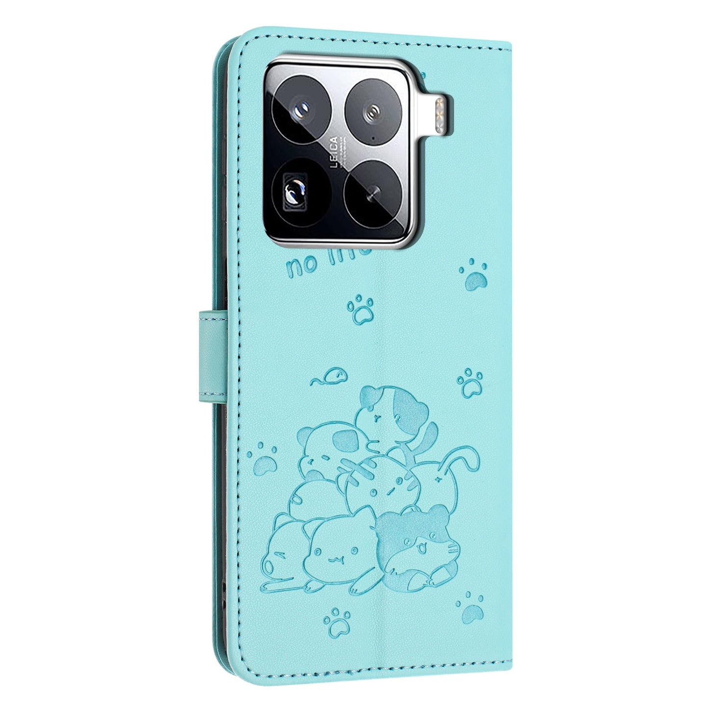 Xiaomi 15 Pro Embossed Kitten PU Leather Wallet Case with Card Slots, Cash Pocket, Kickstand Function, Wrist Lanyard Strap, Full Protective TPU Flip Cover