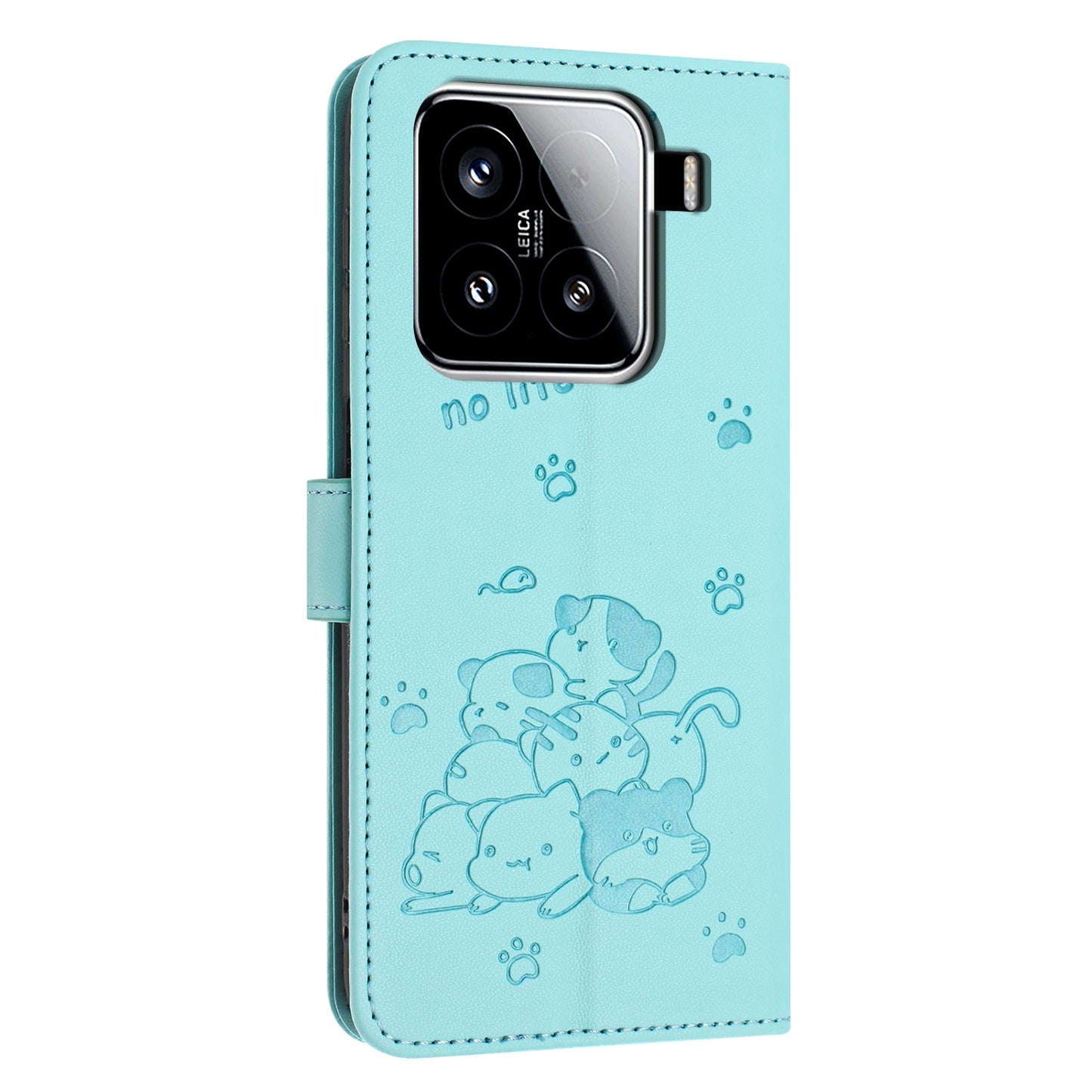 Xiaomi 15 Embossed Kitten PU Leather Wallet Case with Card Slots, Cash Pocket, Kickstand Function, Wrist Lanyard Strap, Full Protective TPU Flip Cover