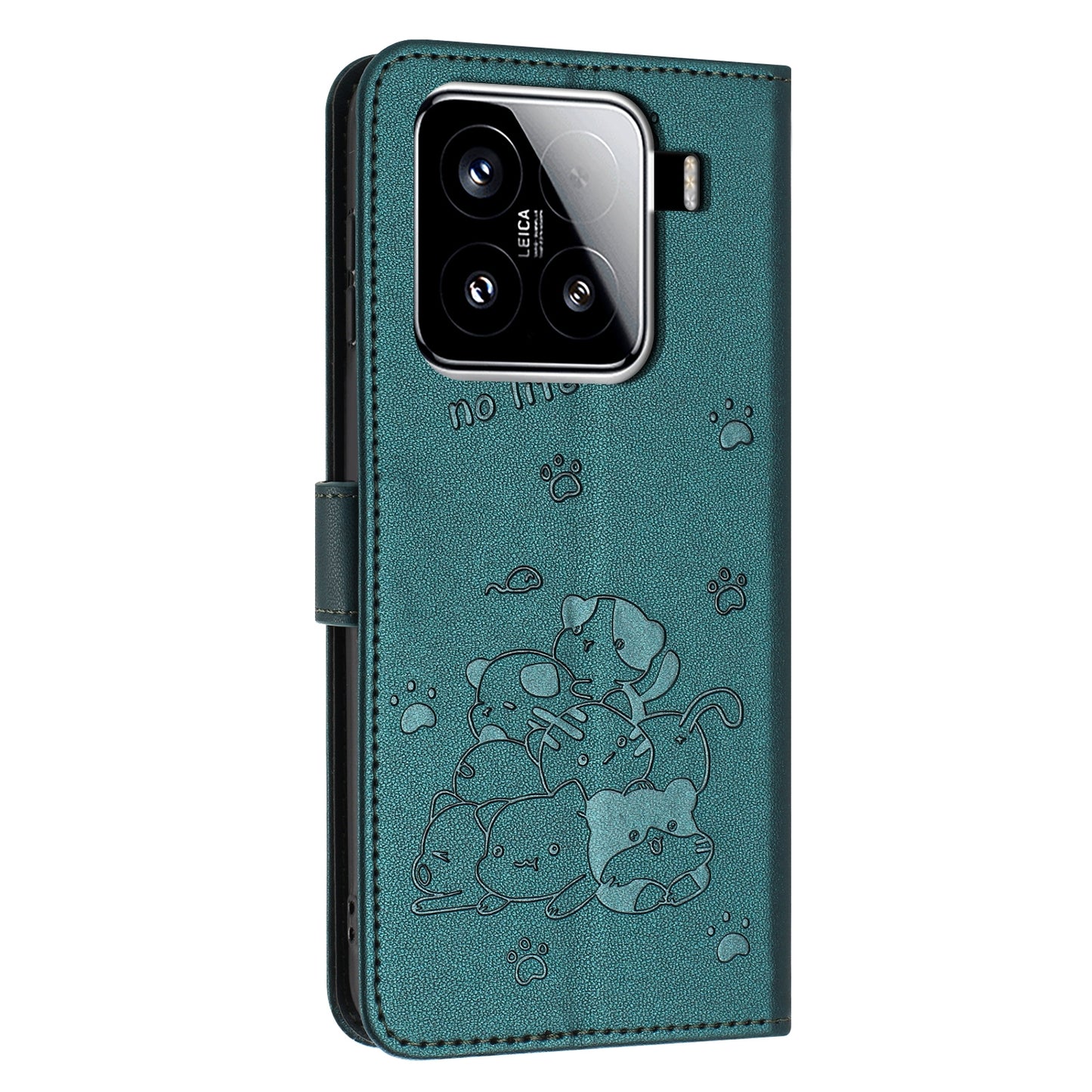 Xiaomi 15 Embossed Kitten PU Leather Wallet Case with Card Slots, Cash Pocket, Kickstand Function, Wrist Lanyard Strap, Full Protective TPU Flip Cover