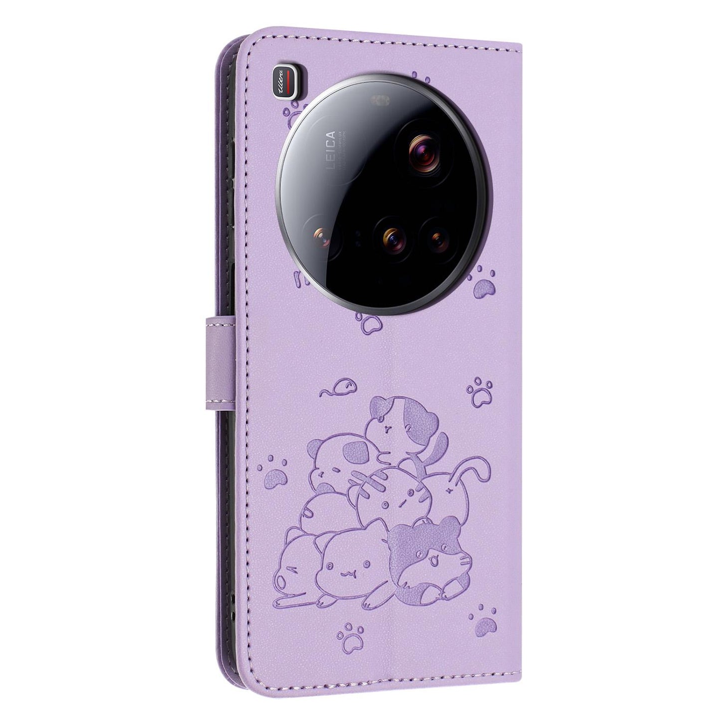 Xiaomi 15 Ultra Embossed Kitten PU Leather Wallet Case with Card Slots, Cash Pocket, Kickstand Function, Wrist Lanyard Strap, Full Protective TPU Flip Cover