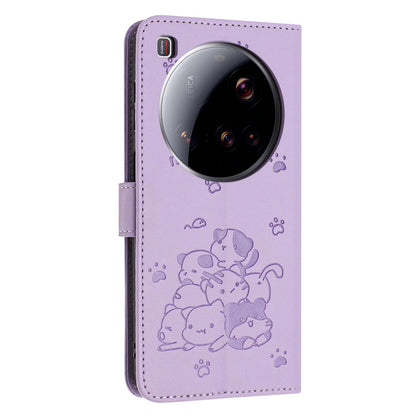 Xiaomi 15 Ultra Embossed Kitten PU Leather Wallet Case with Card Slots, Cash Pocket, Kickstand Function, Wrist Lanyard Strap, Full Protective TPU Flip Cover