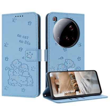 Xiaomi 15 Ultra Embossed Kitten PU Leather Wallet Case with Card Slots, Cash Pocket, Kickstand Function, Wrist Lanyard Strap, Full Protective TPU Flip Cover