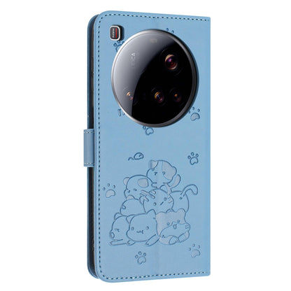 Xiaomi 15 Ultra Embossed Kitten PU Leather Wallet Case with Card Slots, Cash Pocket, Kickstand Function, Wrist Lanyard Strap, Full Protective TPU Flip Cover