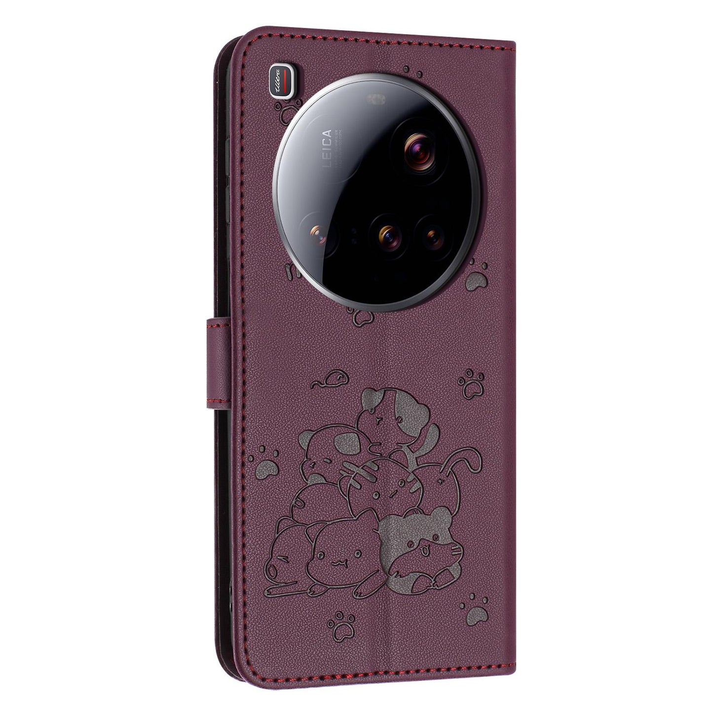 Xiaomi 15 Ultra Embossed Kitten PU Leather Wallet Case with Card Slots, Cash Pocket, Kickstand Function, Wrist Lanyard Strap, Full Protective TPU Flip Cover