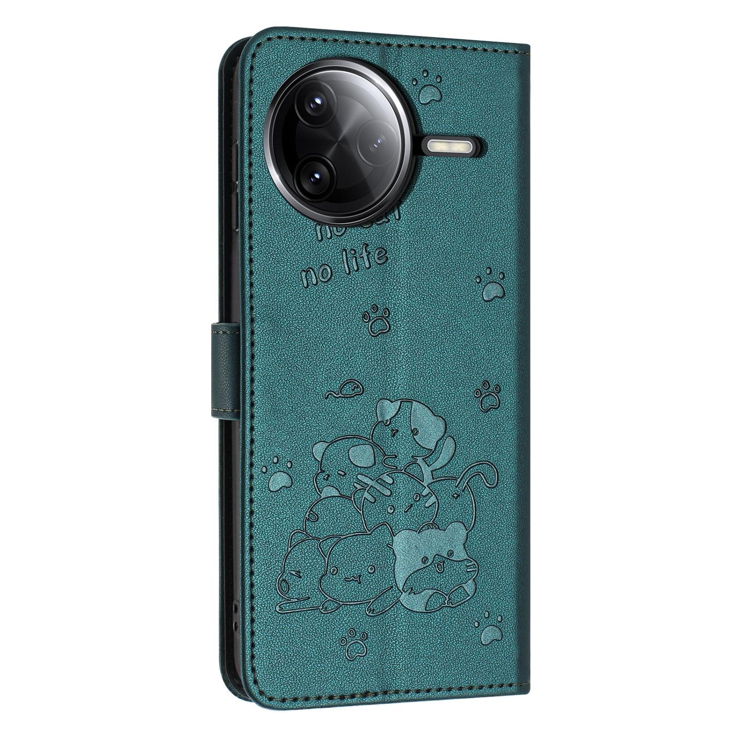 Xiaomi Poco F7 Ultra Embossed Kitten PU Leather Wallet Case with Card Slots, Cash Pocket, Kickstand Function, Wrist Lanyard Strap, Full Protective TPU Flip Cover
