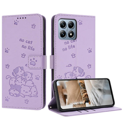 Xiaomi 15T 5G Embossed Kitten PU Leather Wallet Case with Card Slots, Cash Pocket, Kickstand Function, Wrist Lanyard Strap, Full Protective TPU Flip Cover