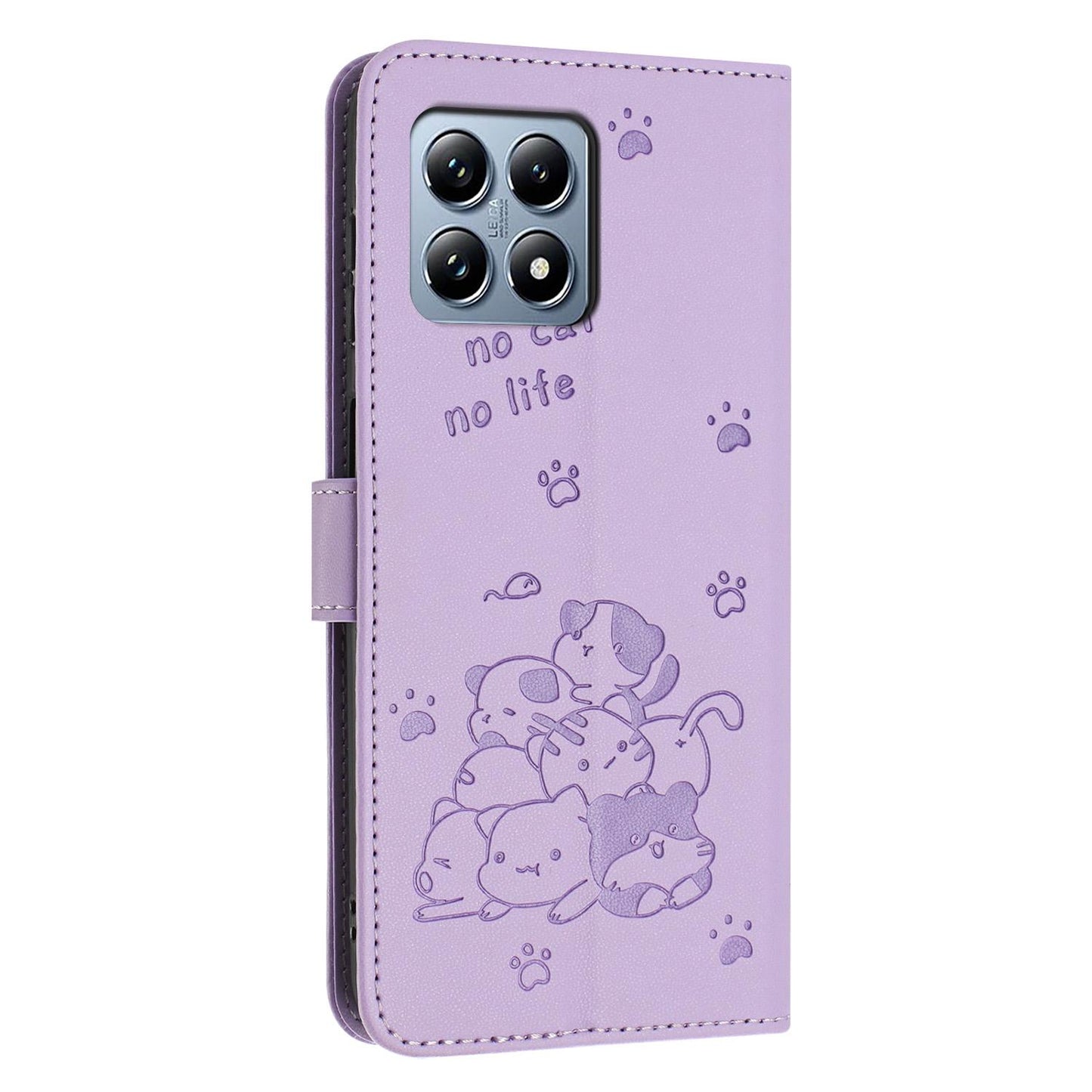 Xiaomi 15T 5G Embossed Kitten PU Leather Wallet Case with Card Slots, Cash Pocket, Kickstand Function, Wrist Lanyard Strap, Full Protective TPU Flip Cover