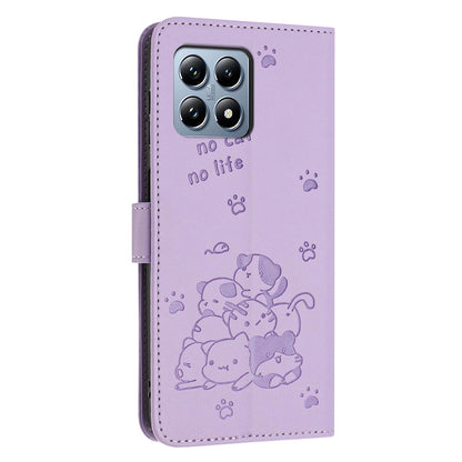 Xiaomi 15T 5G Embossed Kitten PU Leather Wallet Case with Card Slots, Cash Pocket, Kickstand Function, Wrist Lanyard Strap, Full Protective TPU Flip Cover
