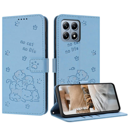 Xiaomi 15T 5G Embossed Kitten PU Leather Wallet Case with Card Slots, Cash Pocket, Kickstand Function, Wrist Lanyard Strap, Full Protective TPU Flip Cover