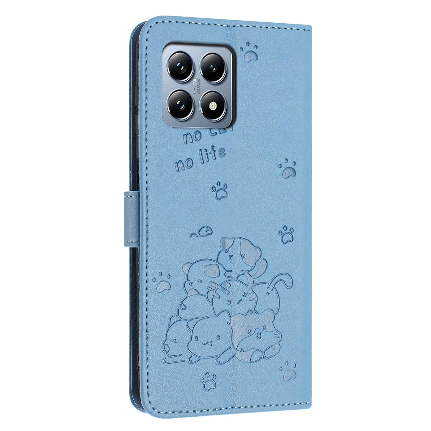 Xiaomi 15T 5G Embossed Kitten PU Leather Wallet Case with Card Slots, Cash Pocket, Kickstand Function, Wrist Lanyard Strap, Full Protective TPU Flip Cover