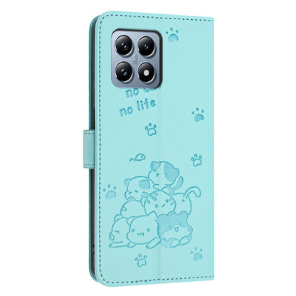 Xiaomi 15T 5G Embossed Kitten PU Leather Wallet Case with Card Slots, Cash Pocket, Kickstand Function, Wrist Lanyard Strap, Full Protective TPU Flip Cover