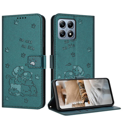 Xiaomi 15T 5G Embossed Kitten PU Leather Wallet Case with Card Slots, Cash Pocket, Kickstand Function, Wrist Lanyard Strap, Full Protective TPU Flip Cover