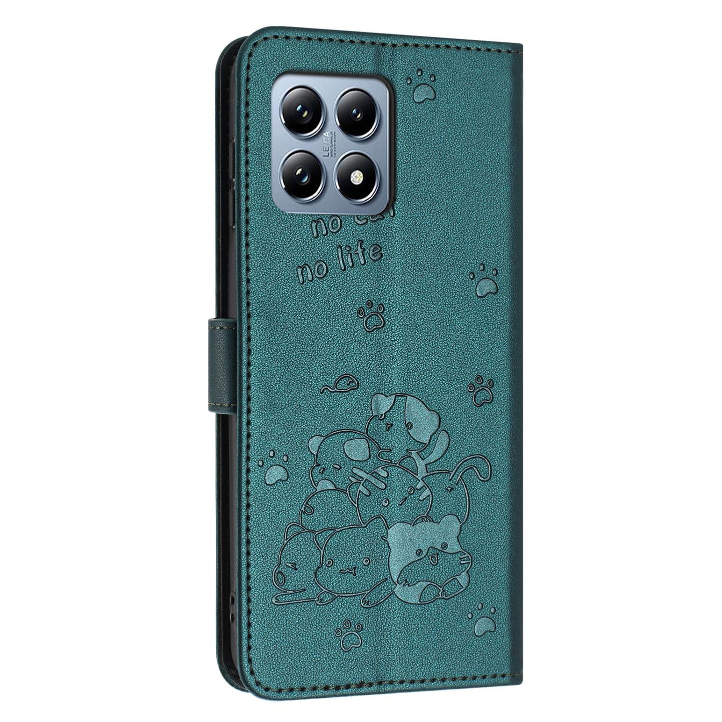 Xiaomi 15T 5G Embossed Kitten PU Leather Wallet Case with Card Slots, Cash Pocket, Kickstand Function, Wrist Lanyard Strap, Full Protective TPU Flip Cover