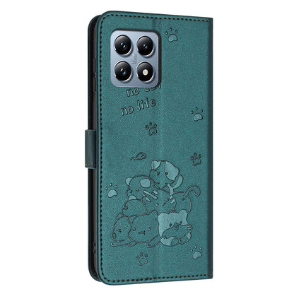 Xiaomi 15T 5G Embossed Kitten PU Leather Wallet Case with Card Slots, Cash Pocket, Kickstand Function, Wrist Lanyard Strap, Full Protective TPU Flip Cover