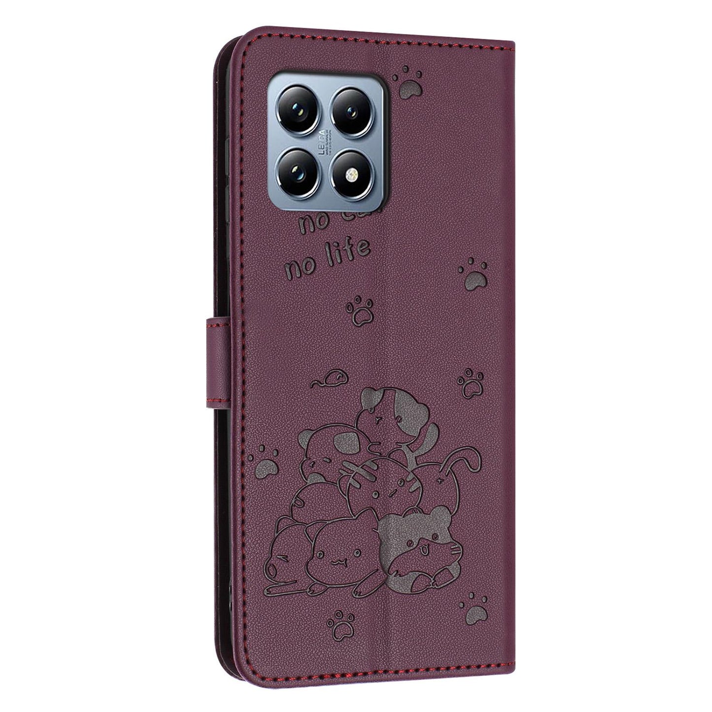 Xiaomi 15T 5G Embossed Kitten PU Leather Wallet Case with Card Slots, Cash Pocket, Kickstand Function, Wrist Lanyard Strap, Full Protective TPU Flip Cover