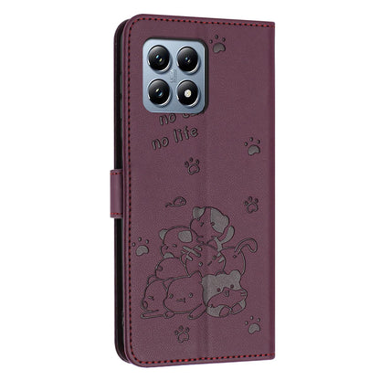 Xiaomi 15T 5G Embossed Kitten PU Leather Wallet Case with Card Slots, Cash Pocket, Kickstand Function, Wrist Lanyard Strap, Full Protective TPU Flip Cover