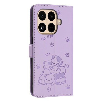 Xiaomi 15T Pro 5G Embossed Kitten PU Leather Wallet Case with Card Slots, Cash Pocket, Kickstand Function, Wrist Lanyard Strap, Full Protective TPU Flip Cover