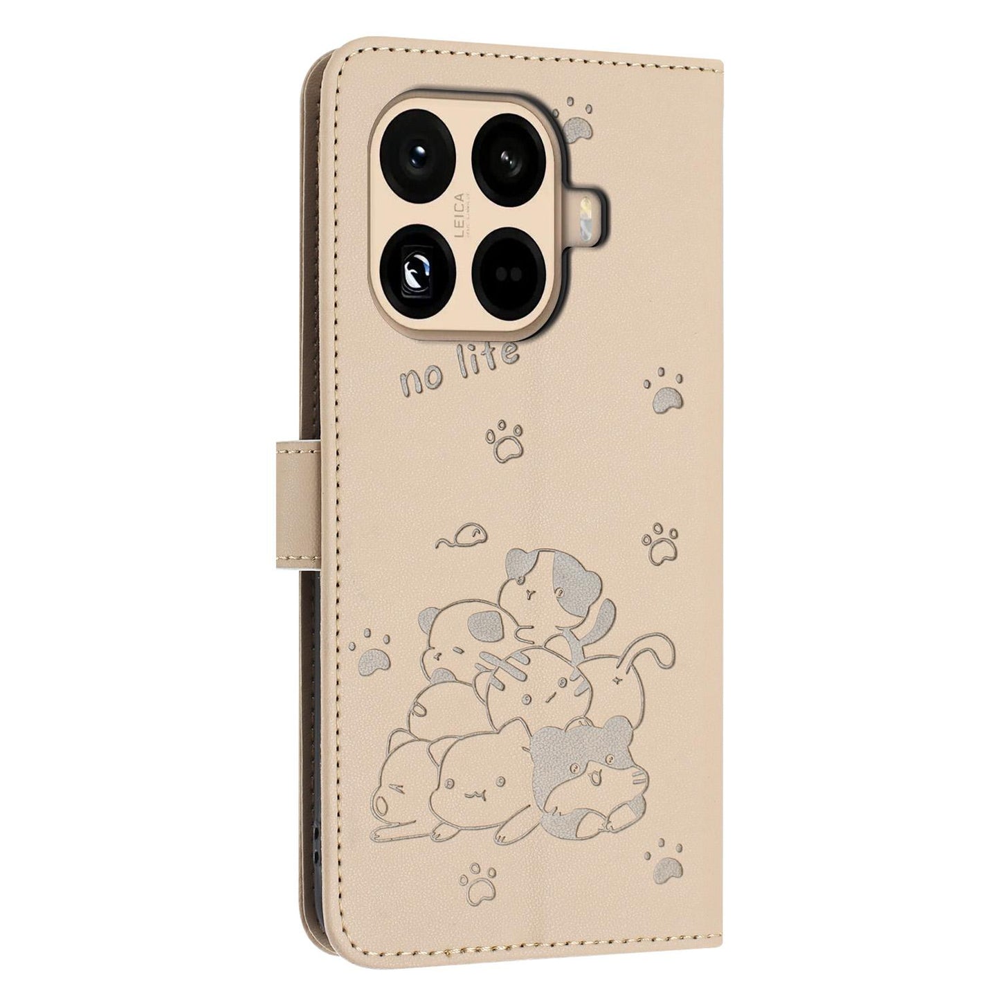 Xiaomi 15T Pro 5G Embossed Kitten PU Leather Wallet Case with Card Slots, Cash Pocket, Kickstand Function, Wrist Lanyard Strap, Full Protective TPU Flip Cover
