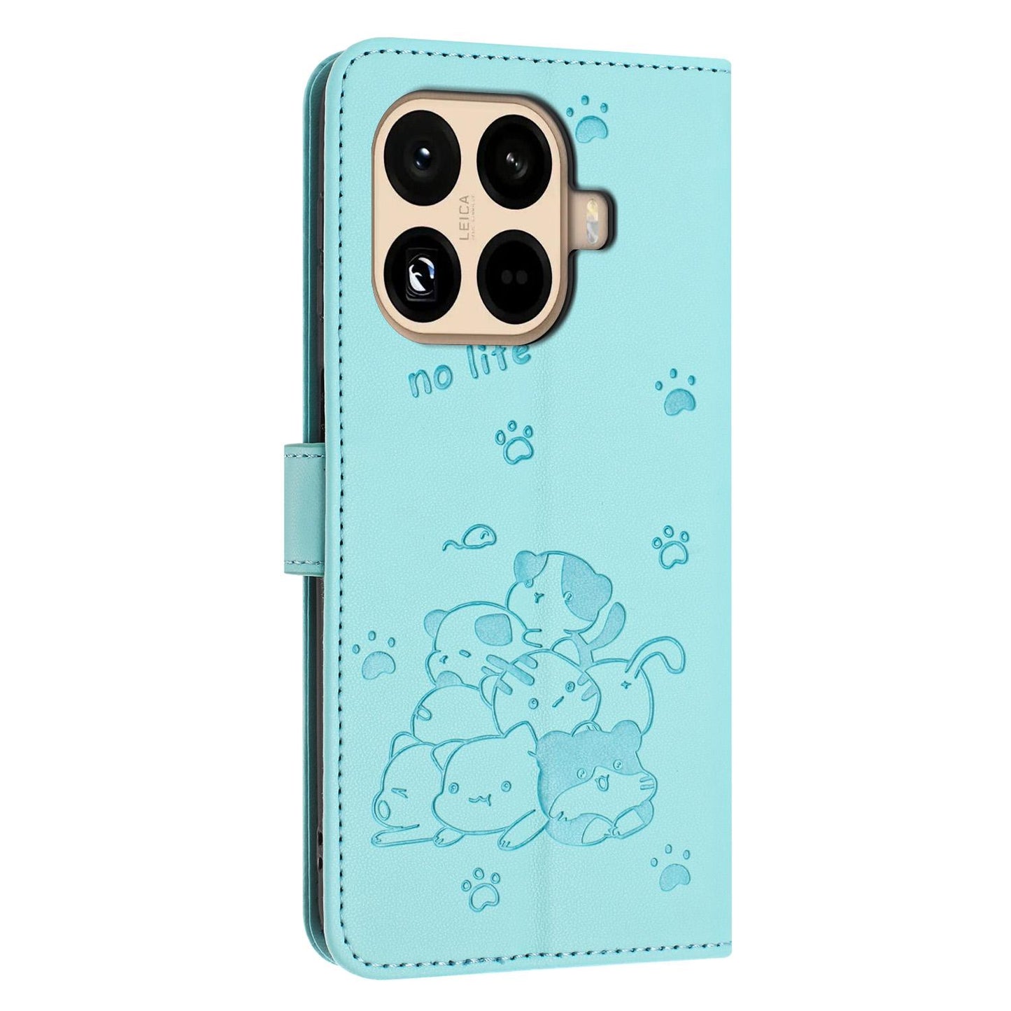 Xiaomi 15T Pro 5G Embossed Kitten PU Leather Wallet Case with Card Slots, Cash Pocket, Kickstand Function, Wrist Lanyard Strap, Full Protective TPU Flip Cover