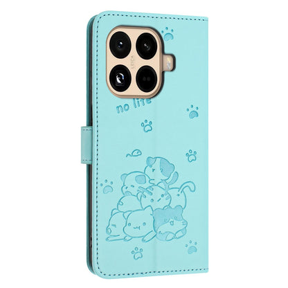 Xiaomi 15T Pro 5G Embossed Kitten PU Leather Wallet Case with Card Slots, Cash Pocket, Kickstand Function, Wrist Lanyard Strap, Full Protective TPU Flip Cover