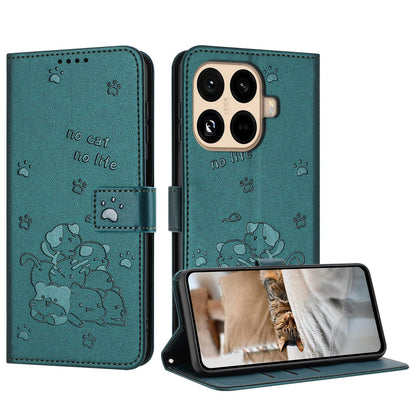 Xiaomi 15T Pro 5G Embossed Kitten PU Leather Wallet Case with Card Slots, Cash Pocket, Kickstand Function, Wrist Lanyard Strap, Full Protective TPU Flip Cover