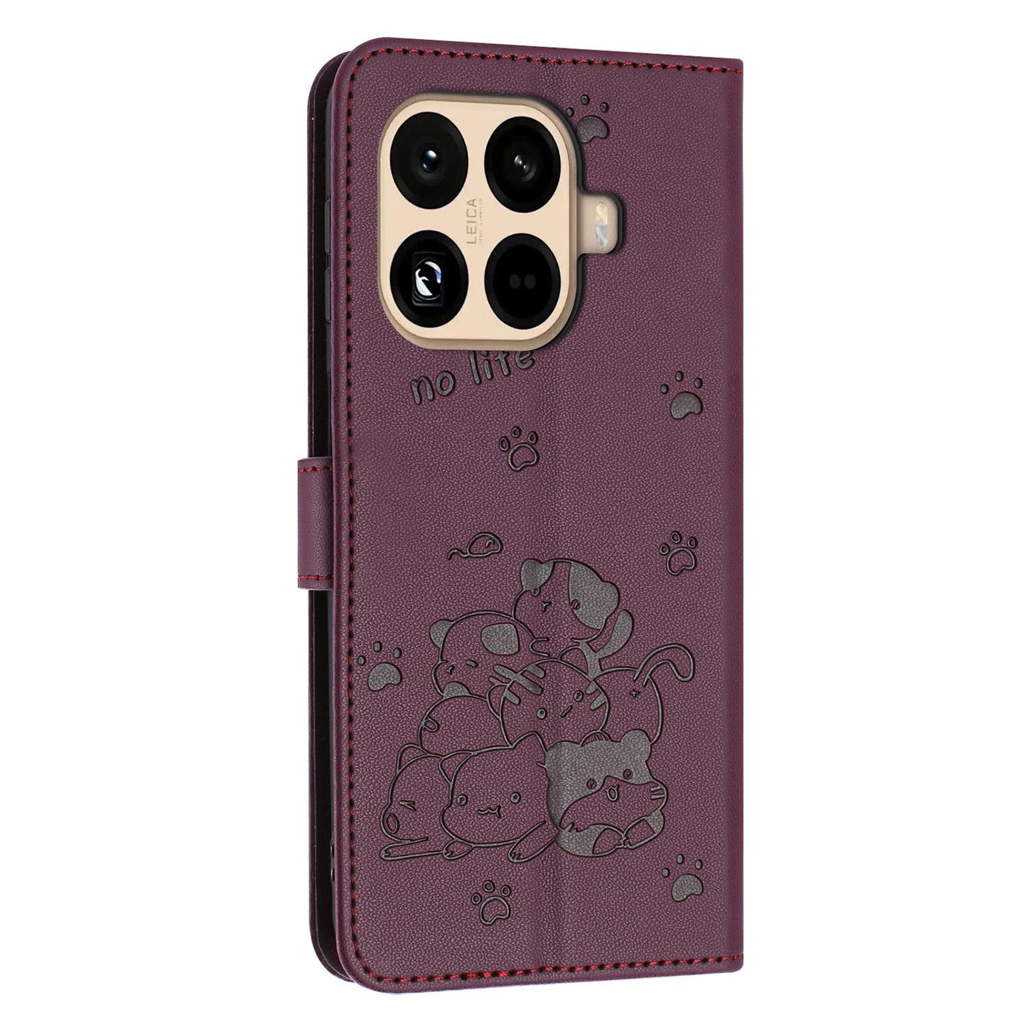 Xiaomi 15T Pro 5G Embossed Kitten PU Leather Wallet Case with Card Slots, Cash Pocket, Kickstand Function, Wrist Lanyard Strap, Full Protective TPU Flip Cover
