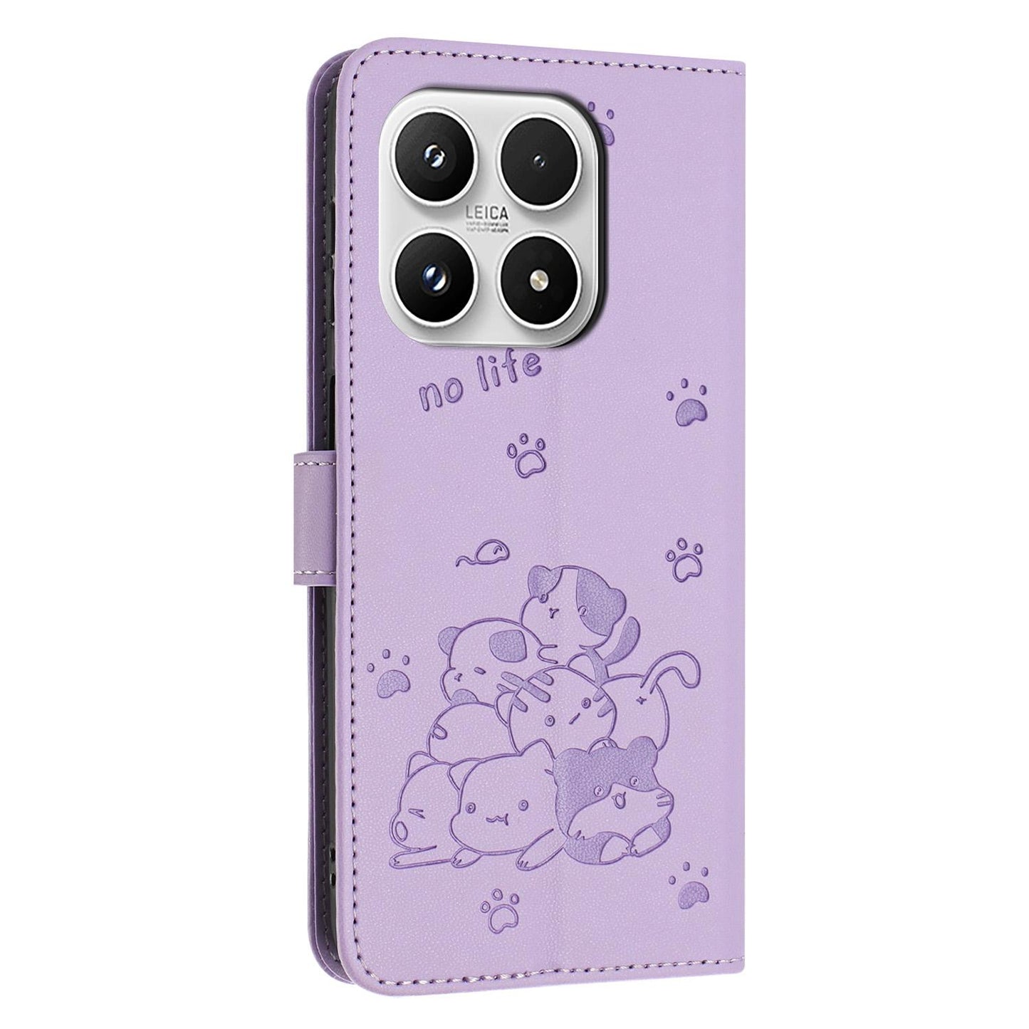 Xiaomi 17 Embossed Kitten PU Leather Wallet Case with Card Slots, Cash Pocket, Kickstand Function, Wrist Lanyard Strap, Full Protective TPU Flip Cover