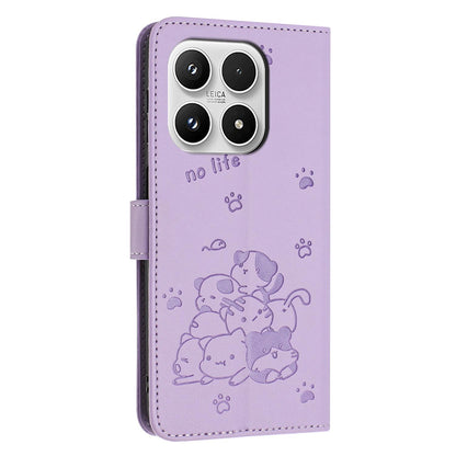 Xiaomi 17 Embossed Kitten PU Leather Wallet Case with Card Slots, Cash Pocket, Kickstand Function, Wrist Lanyard Strap, Full Protective TPU Flip Cover