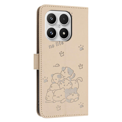 Xiaomi 17 Embossed Kitten PU Leather Wallet Case with Card Slots, Cash Pocket, Kickstand Function, Wrist Lanyard Strap, Full Protective TPU Flip Cover