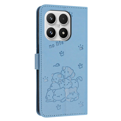 Xiaomi 17 Embossed Kitten PU Leather Wallet Case with Card Slots, Cash Pocket, Kickstand Function, Wrist Lanyard Strap, Full Protective TPU Flip Cover