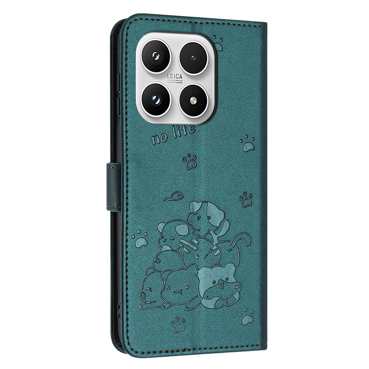Xiaomi 17 Embossed Kitten PU Leather Wallet Case with Card Slots, Cash Pocket, Kickstand Function, Wrist Lanyard Strap, Full Protective TPU Flip Cover