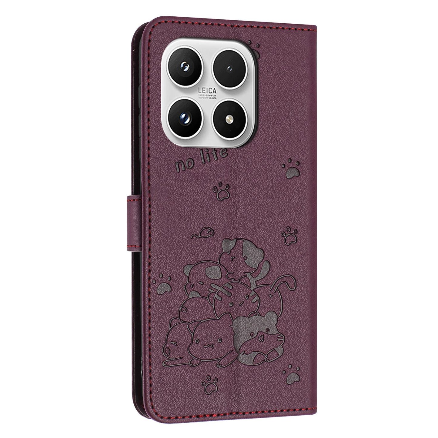 Xiaomi 17 Embossed Kitten PU Leather Wallet Case with Card Slots, Cash Pocket, Kickstand Function, Wrist Lanyard Strap, Full Protective TPU Flip Cover