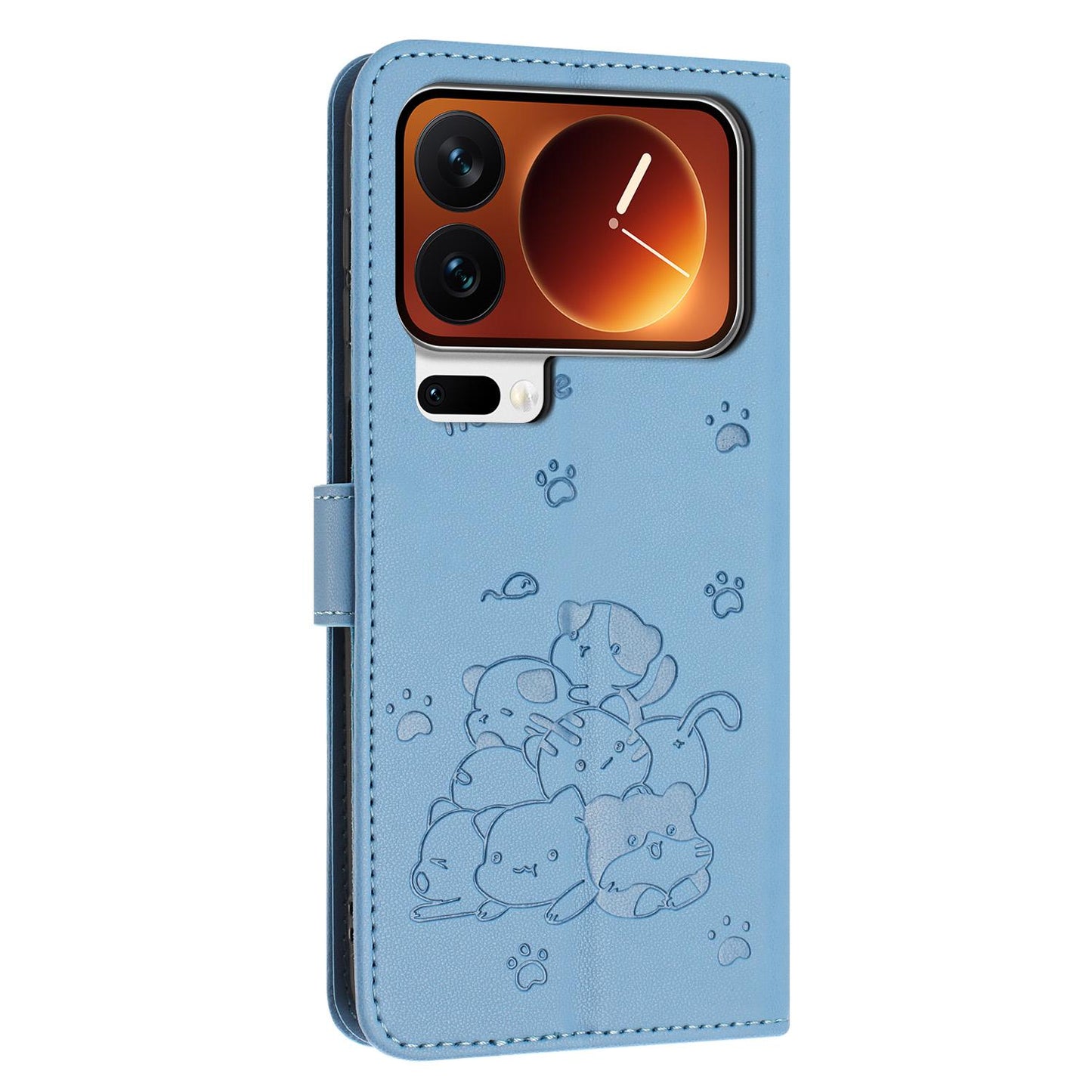 Xiaomi 17 Pro Embossed Kitten PU Leather Wallet Case with Card Slots, Cash Pocket, Kickstand Function, Wrist Lanyard Strap, Full Protective TPU Flip Cover