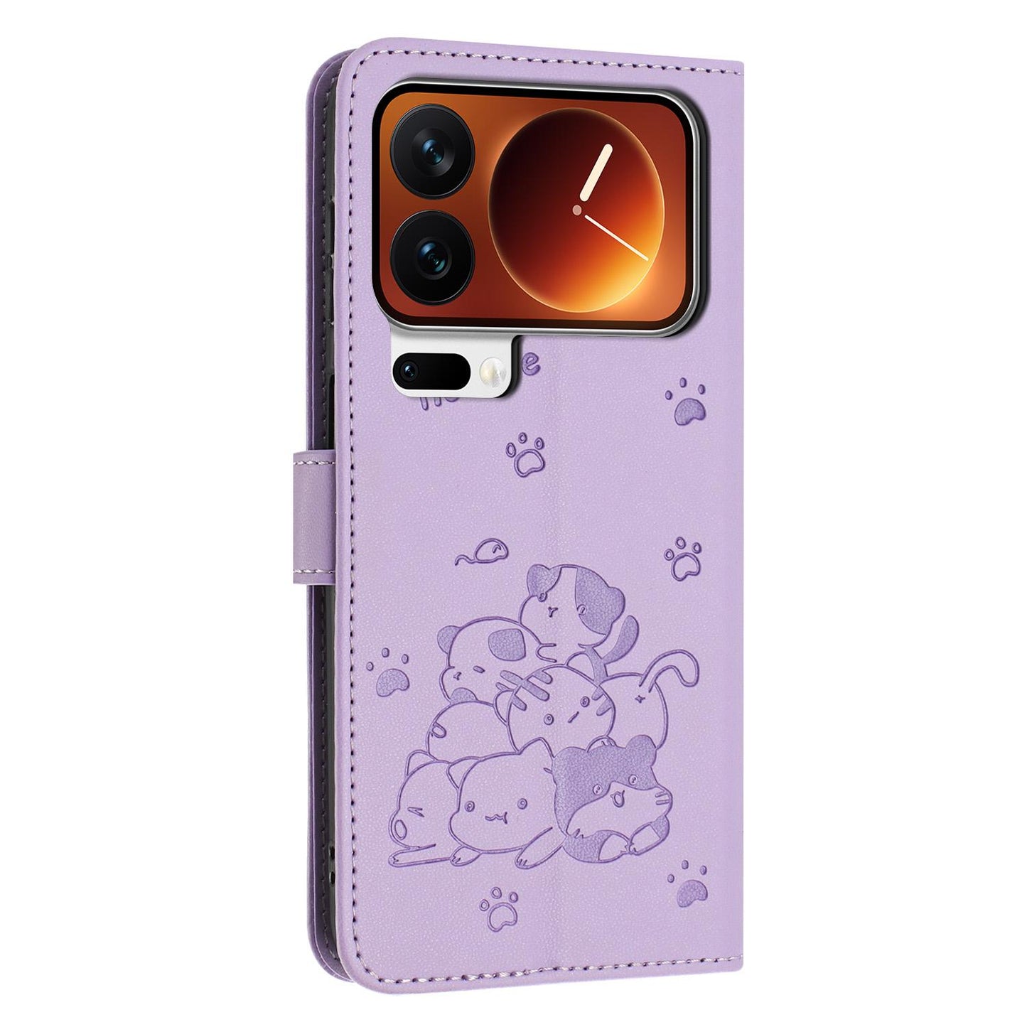 Xiaomi 17 Pro Max Embossed Kitten PU Leather Wallet Case with Card Slots, Cash Pocket, Kickstand Function, Wrist Lanyard Strap, Full Protective TPU Flip Cover