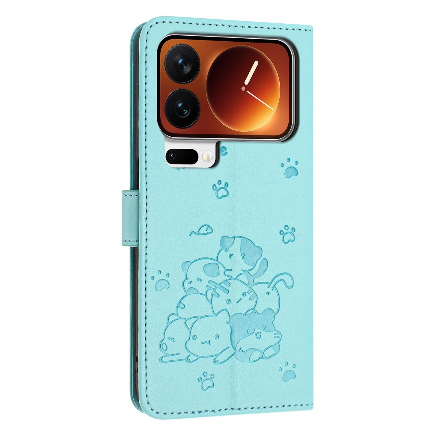 Xiaomi 17 Pro Max Embossed Kitten PU Leather Wallet Case with Card Slots, Cash Pocket, Kickstand Function, Wrist Lanyard Strap, Full Protective TPU Flip Cover
