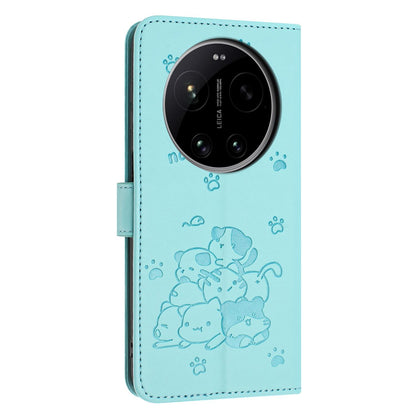 Xiaomi 17 Ultra Embossed Kitten PU Leather Wallet Case with Card Slots, Cash Pocket, Kickstand Function, Wrist Lanyard Strap, Full Protective TPU Flip Cover