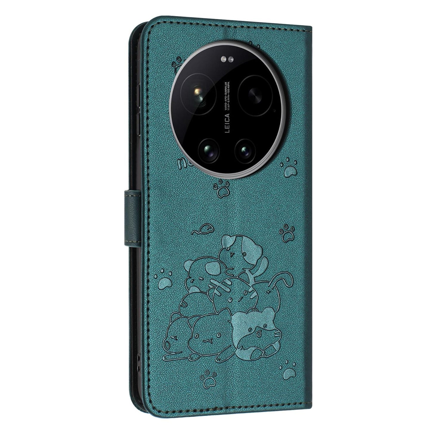 Xiaomi 17 Ultra Embossed Kitten PU Leather Wallet Case with Card Slots, Cash Pocket, Kickstand Function, Wrist Lanyard Strap, Full Protective TPU Flip Cover