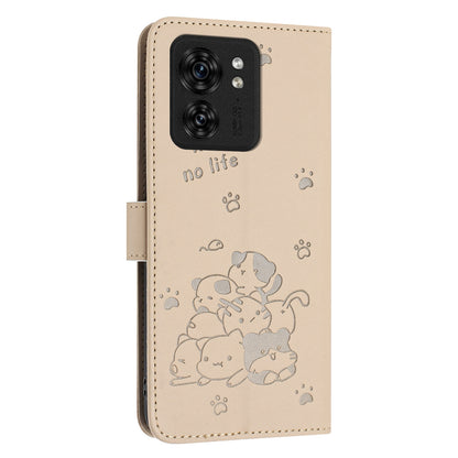 Motorola Edge 40 Embossed Kitten PU Leather Wallet Case with Card Slots, Cash Pocket, Kickstand Function, Wrist Lanyard Strap, Full Protective TPU Flip Cover