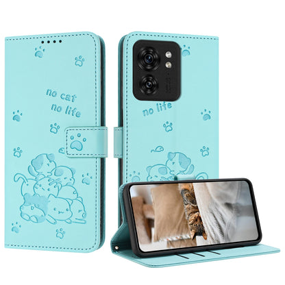 Motorola Edge 40 Embossed Kitten PU Leather Wallet Case with Card Slots, Cash Pocket, Kickstand Function, Wrist Lanyard Strap, Full Protective TPU Flip Cover