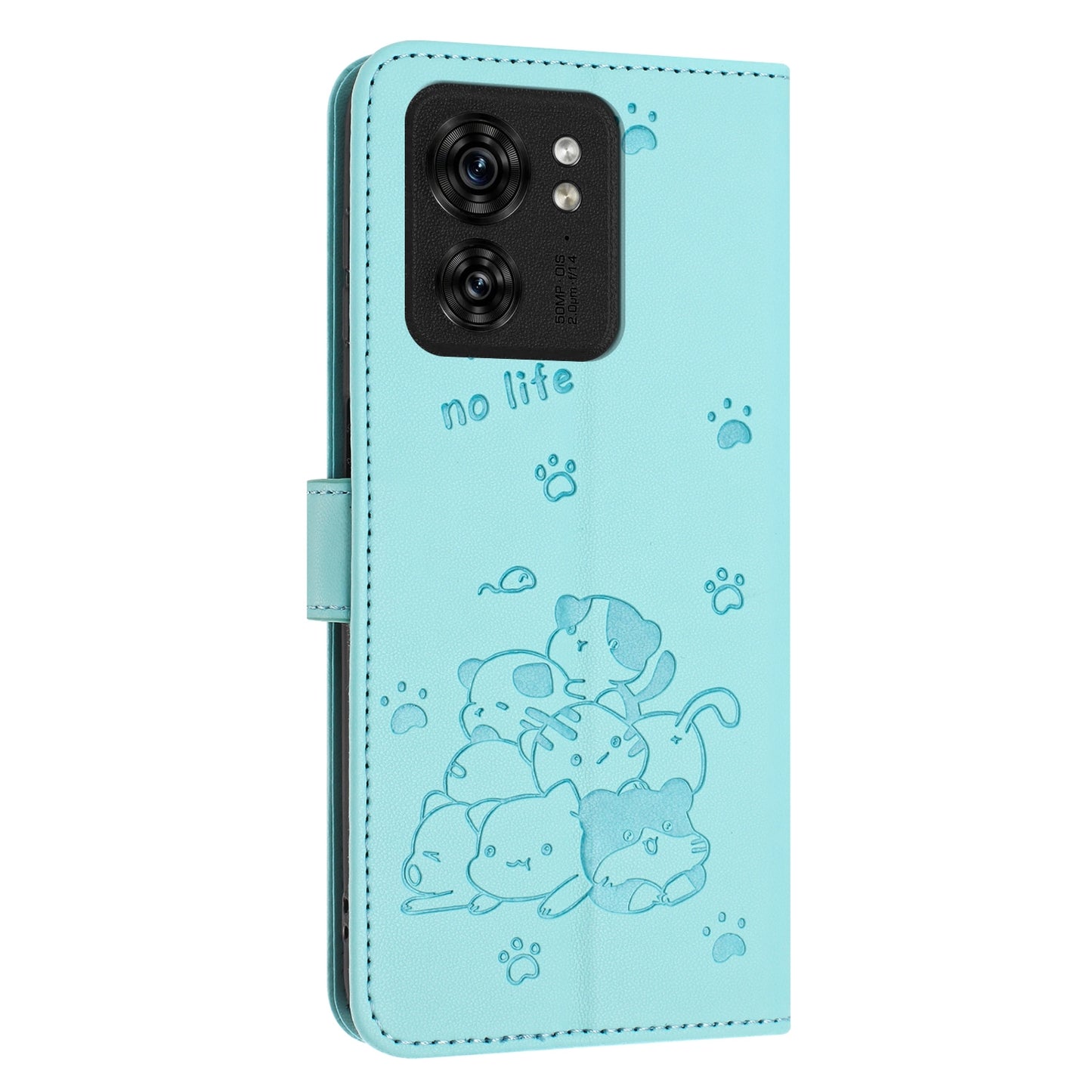 Motorola Edge 40 Embossed Kitten PU Leather Wallet Case with Card Slots, Cash Pocket, Kickstand Function, Wrist Lanyard Strap, Full Protective TPU Flip Cover