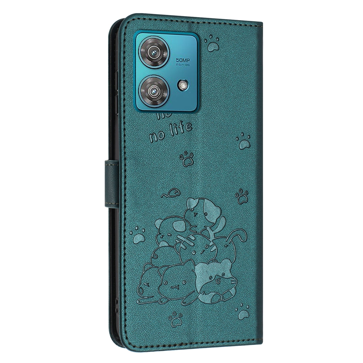 Motorola Edge 40 Neo Embossed Kitten PU Leather Wallet Case with Card Slots, Cash Pocket, Kickstand Function, Wrist Lanyard Strap, Full Protective TPU Flip Cover