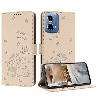 Motorola Edge 50 Fusion Embossed Kitten PU Leather Wallet Case with Card Slots, Cash Pocket, Kickstand Function, Wrist Lanyard Strap, Full Protective TPU Flip Cover