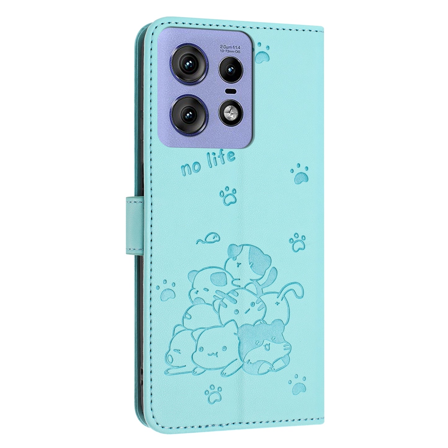 Motorola Edge 50 Pro Embossed Kitten PU Leather Wallet Case with Card Slots, Cash Pocket, Kickstand Function, Wrist Lanyard Strap, Full Protective TPU Flip Cover