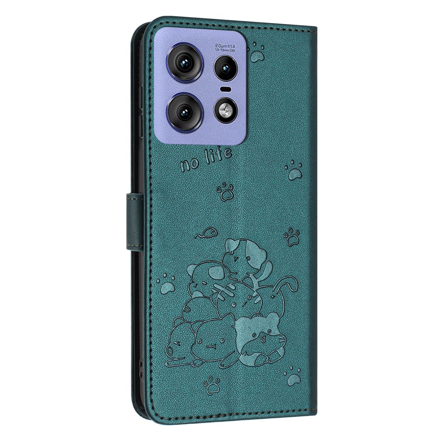 Motorola Edge 50 Pro Embossed Kitten PU Leather Wallet Case with Card Slots, Cash Pocket, Kickstand Function, Wrist Lanyard Strap, Full Protective TPU Flip Cover