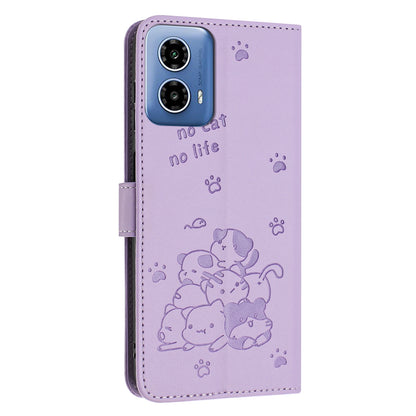 Motorola Edge 2024 5G Embossed Kitten PU Leather Wallet Case with Card Slots, Cash Pocket, Kickstand Function, Wrist Lanyard Strap, Full Protective TPU Flip Cover