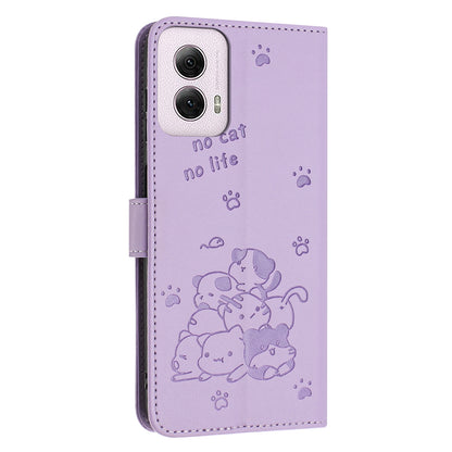 Motorola Moto G Power 5G 2024 Embossed Kitten PU Leather Wallet Case with Card Slots, Cash Pocket, Kickstand Function, Wrist Lanyard Strap, Full Protective TPU Flip Cover